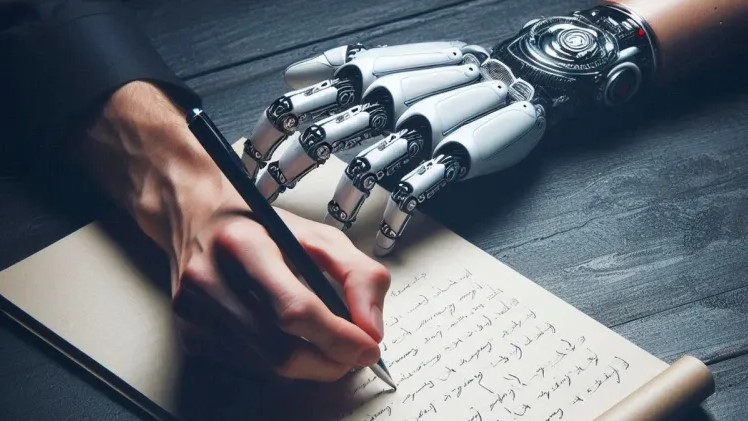 human-and-robots-writing-together