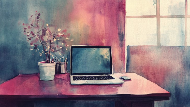 nuneybits_Watercolor_painting_of_a_workdesk_laptop_on_the_workd_ae577e8b-f5d9-49c7-90cd-92c3486860c5